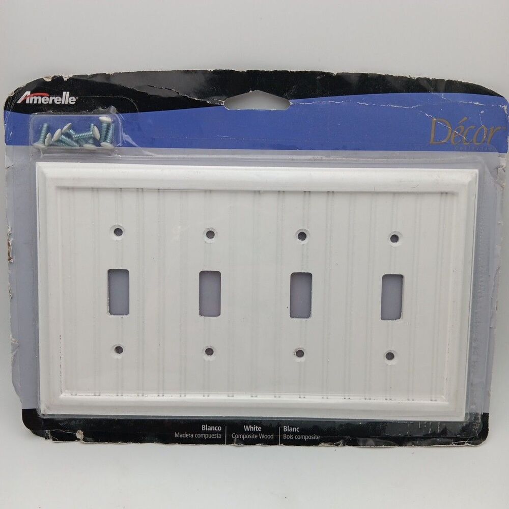 Amerelle Decor 4-Gang Toggle Wood Wall Plate Cover White Cottage New Country